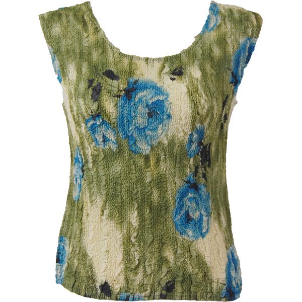 1291 -  Magic Crush Georgette Sleeveless Tops Roses Olive-Blue - One Size  Fits (S-M)