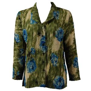 Wholesale 1292 -  Magic Crush Georgette Blouses Roses Olive-Blue - One Size  Fits (S-M)