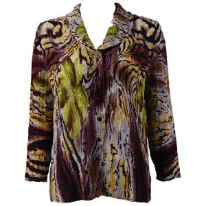 1292 -  Magic Crush Georgette Blouses Abstract Floral - Eggplant-Gold - One Size  Fits (S-M)