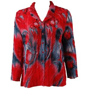 1292 -  Magic Crush Georgette Blouses Tulips Charcoal-Red - Curvy (L-XL)