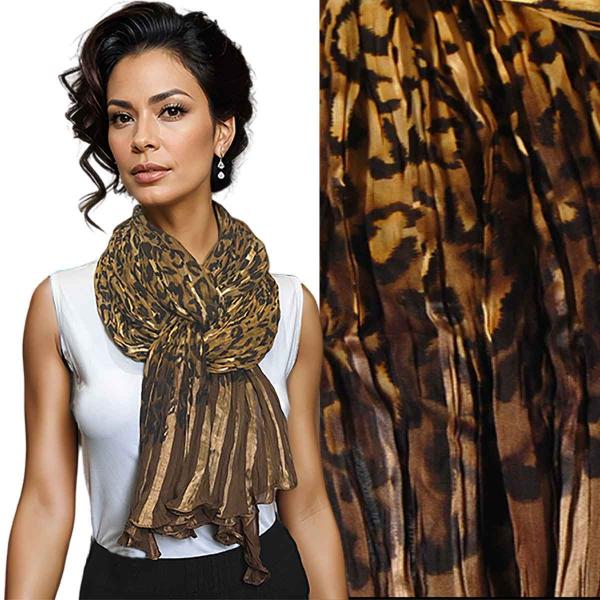 wholesale 1003 - Pleated Leopard Oblong Scarves Gold - 