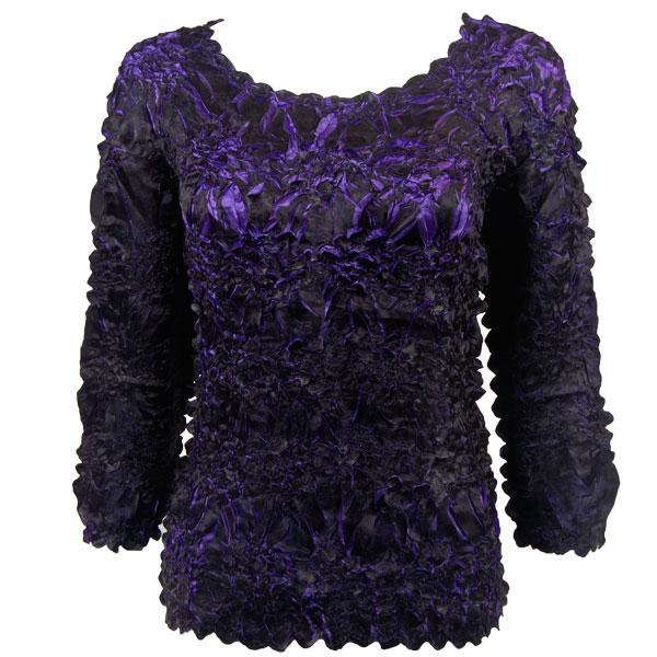 wholesale 1329 - Satin Origami Three Quarter Sleeve Tops Black - Purple (MB) - One Size Fits Most