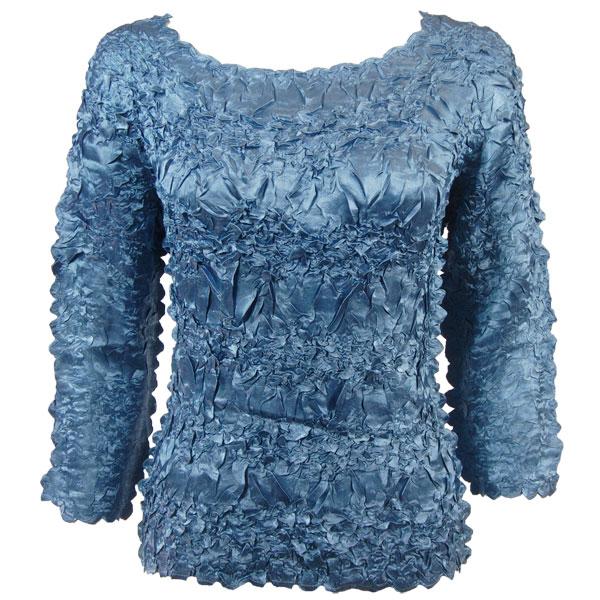 wholesale 1329 - Satin Origami Three Quarter Sleeve Tops Solid Denim (MB) - One Size Fits Most
