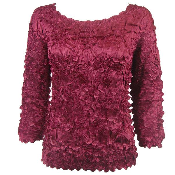 1329 - Satin Origami Three Quarter Sleeve Tops Solid Burgundy<br>
Satin 3/4 Sleeve Top - One Size Fits Most