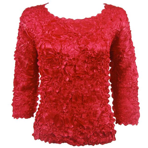 wholesale 1329 - Satin Origami Three Quarter Sleeve Tops Solid Red (MB) - Queen Size Fits (XL-2X)