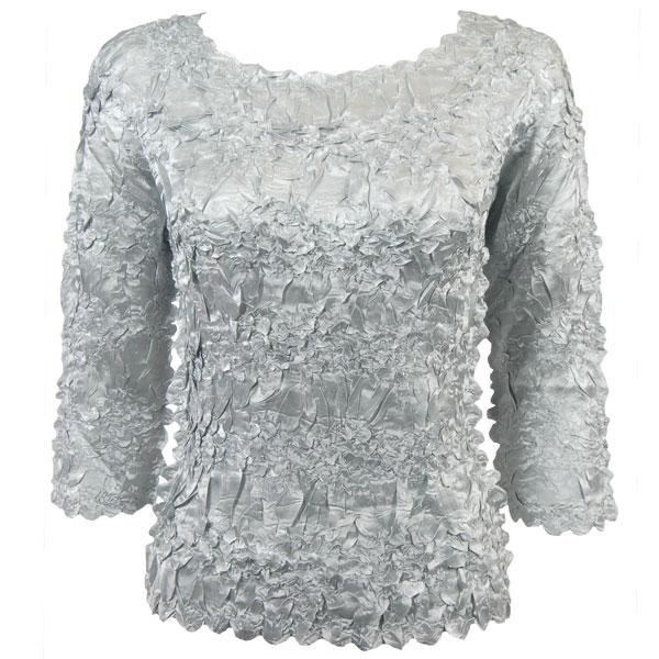 wholesale 1329 - Satin Origami Three Quarter Sleeve Tops Solid Silver (MB) - Queen Size Fits (XL-2X)