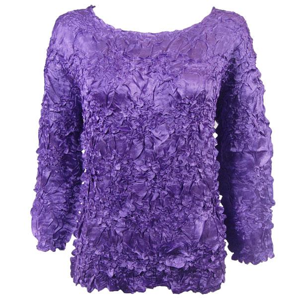 wholesale 1329 - Satin Origami Three Quarter Sleeve Tops Solid Purple (MB) - Queen Size Fits (XL-2X)