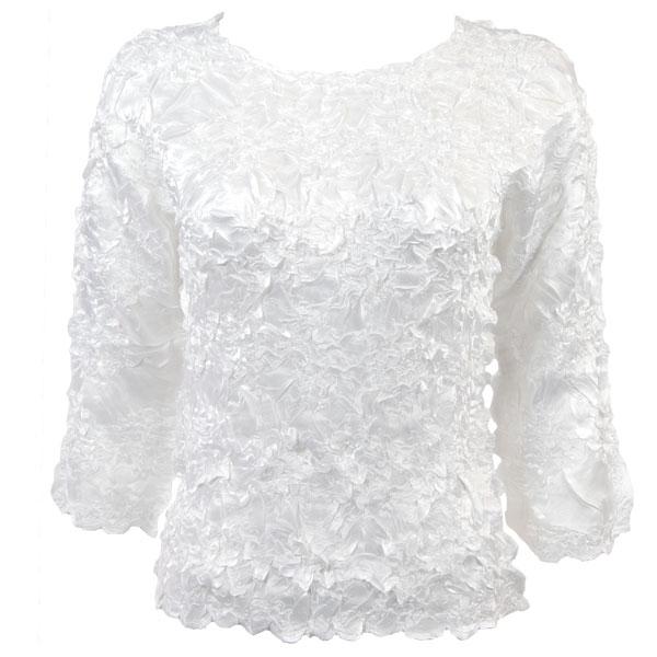 wholesale 1329 - Satin Origami Three Quarter Sleeve Tops 1329 - Solid White - Queen Size Fits (XL-2X)