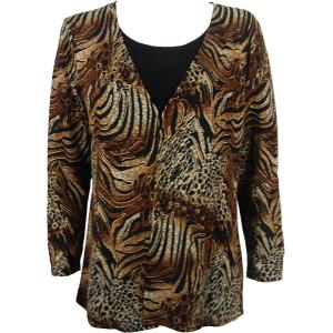 1330 - Mock Cardigan - Slinky Travel Tops  Animal Print with Brown and Gold Accent - Black - One Size Fits Most