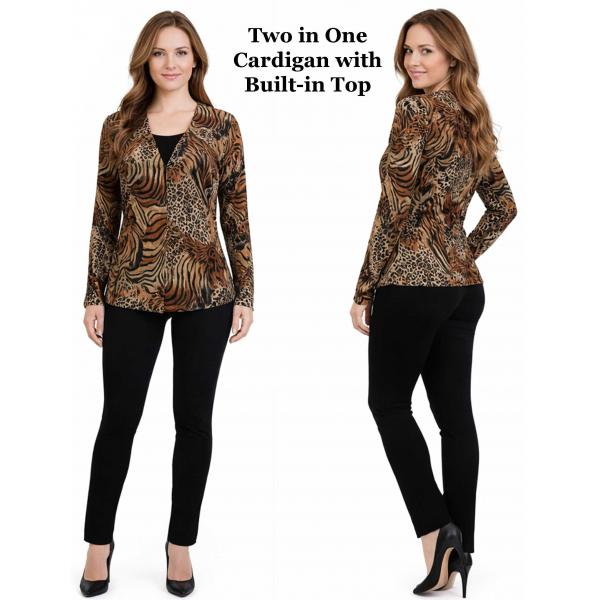 wholesale 1330 - Mock Cardigan - Slinky Travel Tops  Animal Print with Brown and Gold Accent - Black - One Size Fits Most