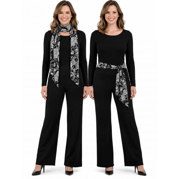 wholesale 1333 - Slinky Scarf/Sash Floral Silver on Black - 