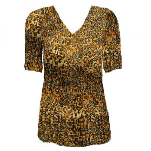 wholesale Overstock and Clearance Tops Georgette Mini Pleats Half Sleeve V-Neck - Leopard Print - One Size Fits Most