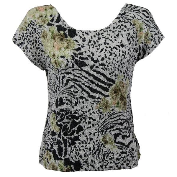 wholesale Bargain Basement Tops Sale Magic Crush Silky Touch Cap Sleeve - Reptile Floral Green - Plus Size Fits (XL-2X)