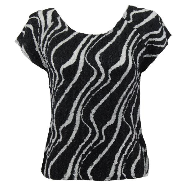 wholesale Bargain Basement Tops Sale Magic Crush Silky Touch Cap Sleeve - Ribbon Black-White - Plus Size Fits (XL-2X)