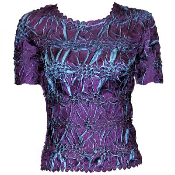 wholesale Overstock and Clearance Tops Origami Short Sleeve Purple-Turquoise - S-XL