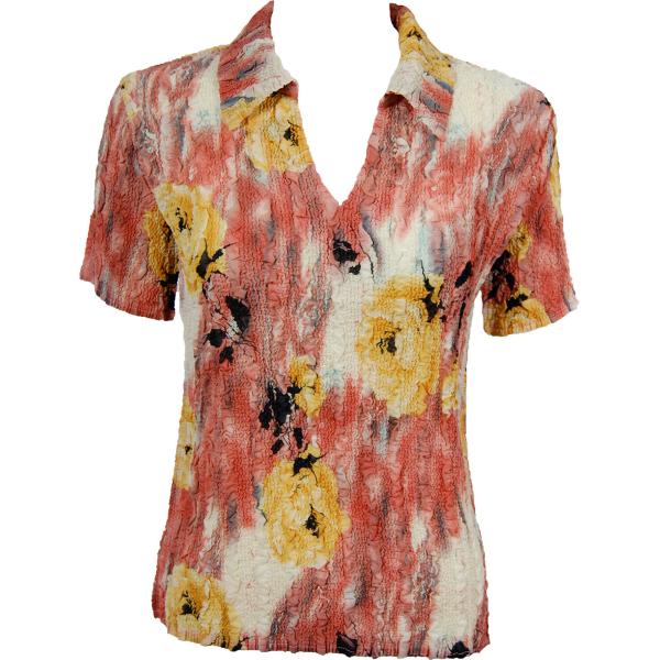 Overstock and Clearance Tops Magic Crush Georgette - Short Sleeve with Collar Rose Mauve-Yellow - S-L