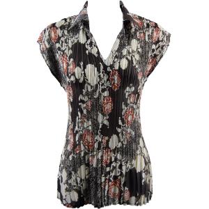 Wholesale Bargain Basement Tops Sale Georgette Collared Mini Pleat Cap Sleeve<br> Chocolate/Ivory Floral<br>
<FONT COLOR=red>Pack Includes Six Pieces</font>  - One Size Fits (S-L)