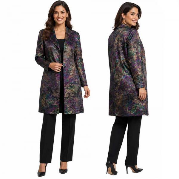 wholesale 1340 - Crushed Satin Car Coat * P10<br>Abstract - Purple-Gold 
  - S