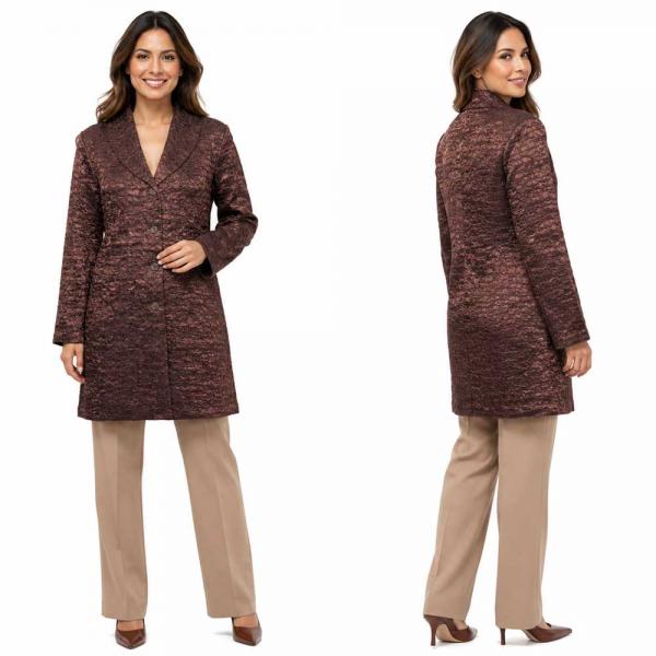wholesale 1340 - Crushed Satin Car Coat * Solid Brown - M-L