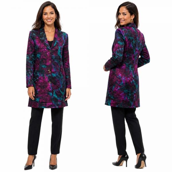 wholesale 1340 - Crushed Satin Car Coat * P07<br>Magenta/Turquoise - M-L