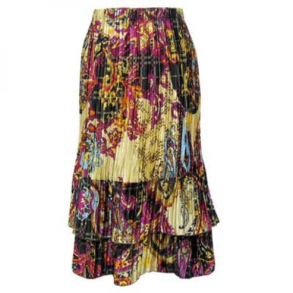 wholesale Overstock and Clearance Skirts, Pants, & Dresses  Satin Mini Pleat Tiered Skirts - Paisley Plaid Magenta - S-XL