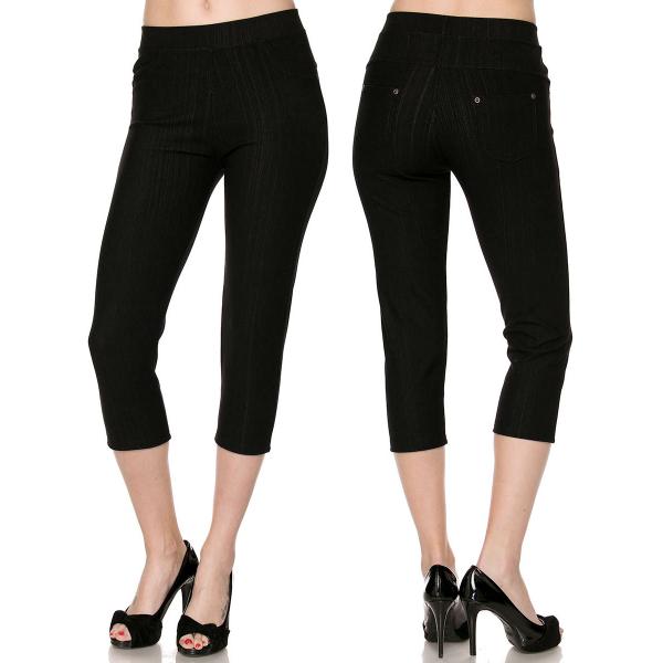 wholesale Overstock and Clearance Skirts, Pants, & Dresses  Denim Leggings - Capri Length w/ Back Pockets J04 - Black - 2X