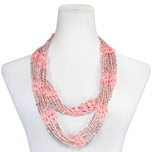 Wholesale Overstock and Clearance Scarves & Accessories  Shanghai Infinity Scarf - Salmon Mousse w/ Silver Beads - One Size Fits All