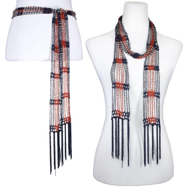 wholesale Overstock and Clearance Scarves & Accessories  Shanghai Beaded - Dark Navy-Orange w/ Silver Beads - One Size Fits All