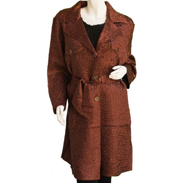 Wholesale Satin Crushed Trench Coat w/ Belt Solid Brown - S