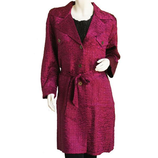 wholesale 1362 - Satin Crushed Trench Coat w/ Belt Solid Wine - S