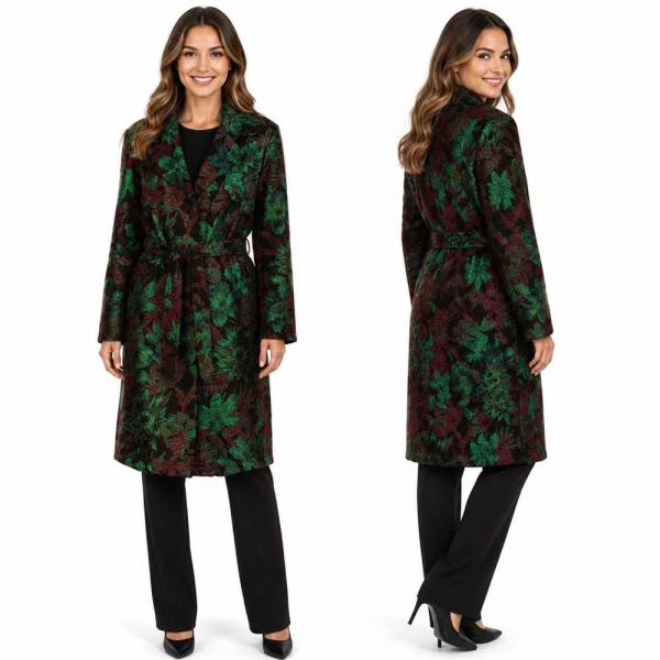 wholesale 1362 - Satin Crushed Trench Coat w/ Belt P02<br>
Floral - Black-Rust-Green - S