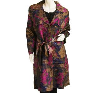 1362 - Satin Crushed Trench Coat w/ Belt Floral - Navy-Taupe-Magenta -  S
