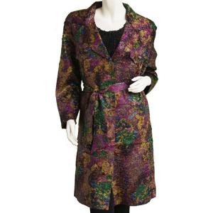 1362 - Satin Crushed Trench Coat w/ Belt Abstract Purple-Gold - S