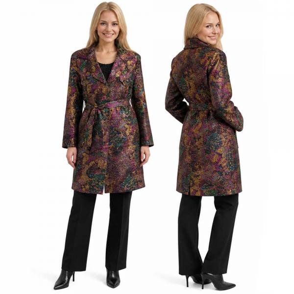 wholesale 1362 - Satin Crushed Trench Coat w/ Belt P10<br>
Abstract Purple-Gold - S