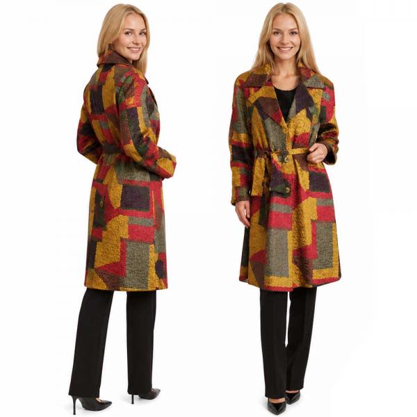 wholesale 1362 - Satin Crushed Trench Coat w/ Belt P12<br>
Block Print Brown-Slate - M-L