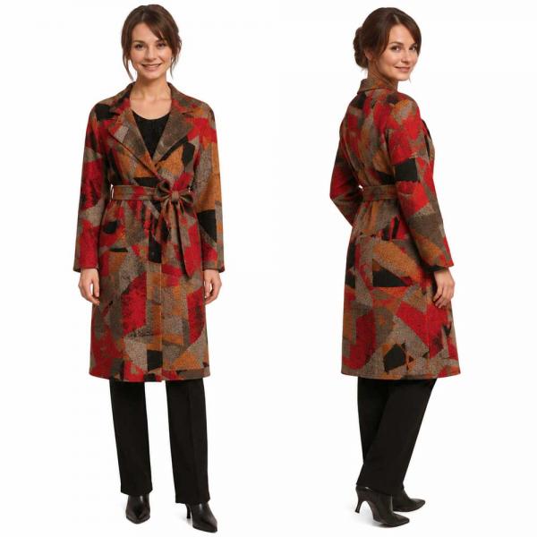 wholesale 1362 - Satin Crushed Trench Coat w/ Belt P13<br>Block Print Coral-Silver - XL-2X