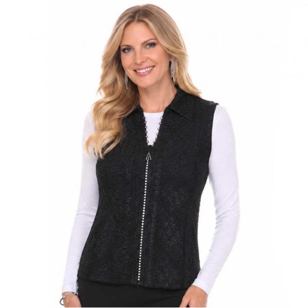 Wholesale 1367 - Diamond  Zipper Vests Black  - One Size Fits Most