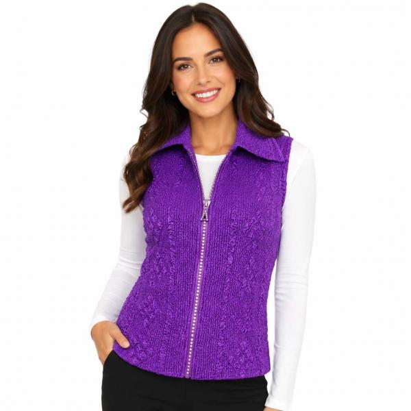 Wholesale 1367 - Diamond  Zipper Vests Purple  - One Size Fits Most
