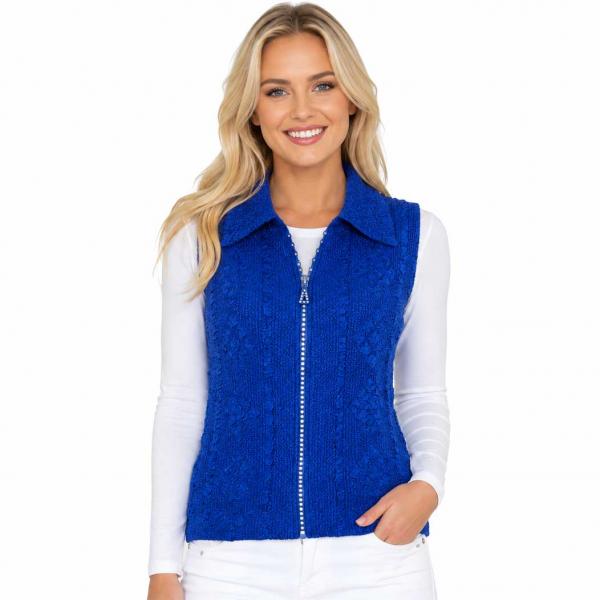 Wholesale 1367 - Diamond  Zipper Vests Royal  - One Size Fits Most