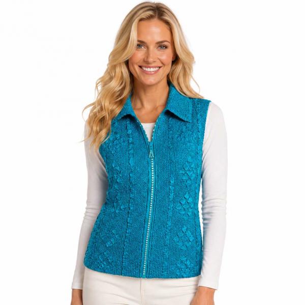 Wholesale 1367 - Diamond  Zipper Vests Turquoise  - One Size Fits Most