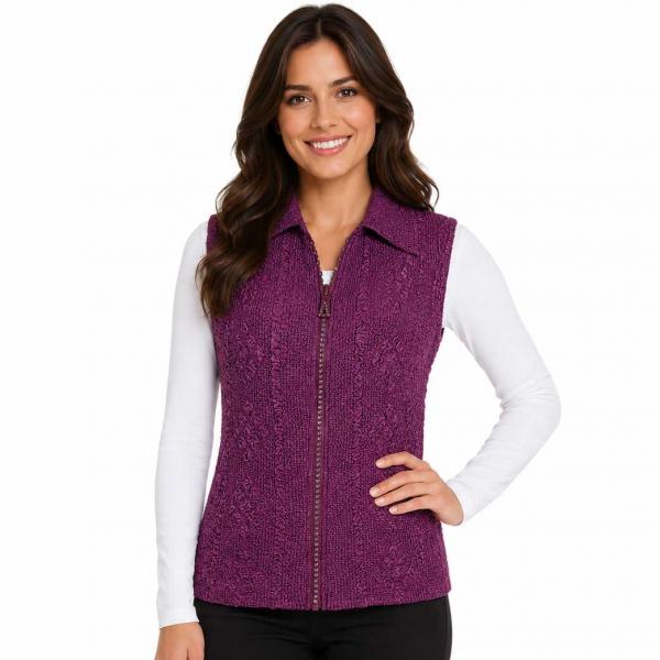 Wholesale 1367 - Diamond  Zipper Vests Plum  - One Size Fits Most