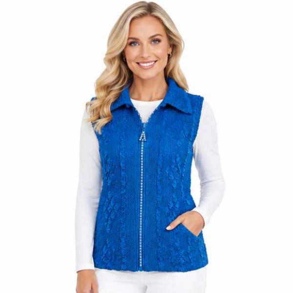 Wholesale 1367 - Diamond  Zipper Vests Blue  - One Size Fits Most
