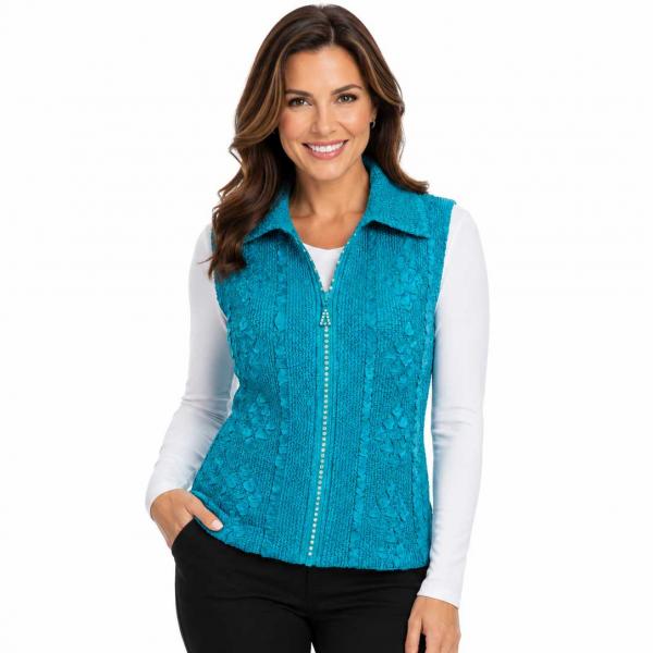 Wholesale 1367 - Diamond  Zipper Vests Teal  - One Size Fits Most