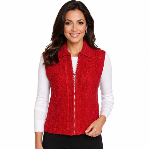 Wholesale 1367 - Diamond  Zipper Vests Red  - One Size Fits Most