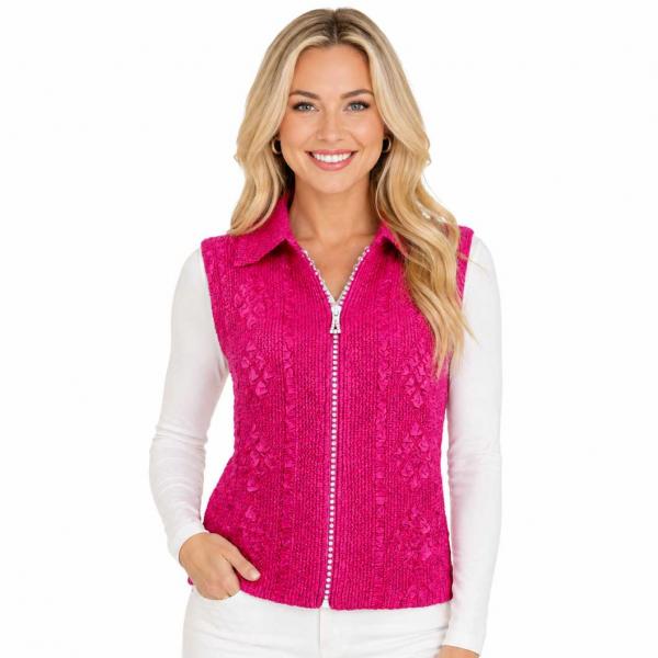 Wholesale 1367 - Diamond  Zipper Vests Hot Pink - One Size Fits Most