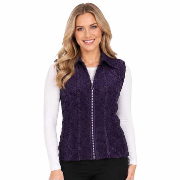 Wholesale 1367 - Diamond  Zipper Vests Dark Eggplant  - One Size Fits Most