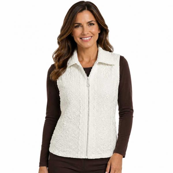 Wholesale 1367 - Diamond  Zipper Vests Ivory - One Size Fits Most