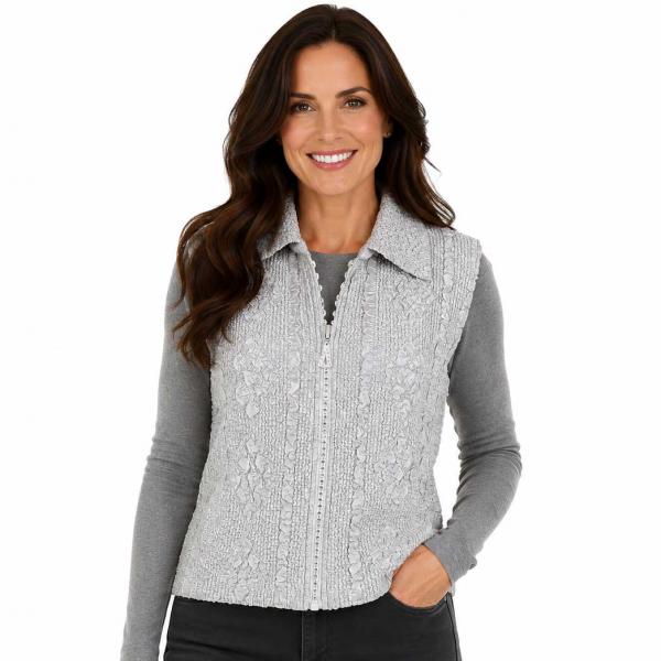 Wholesale 1367 - Diamond  Zipper Vests Pearl  - One Size Fits Most