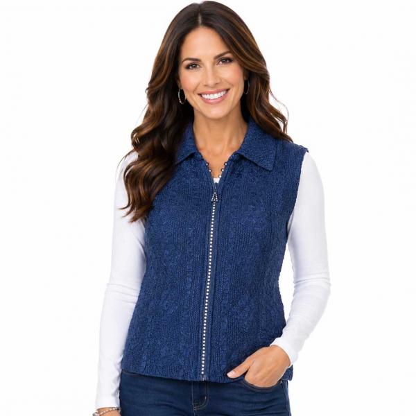 Wholesale 1367 - Diamond  Zipper Vests Navy Indigo  - One Size Fits Most