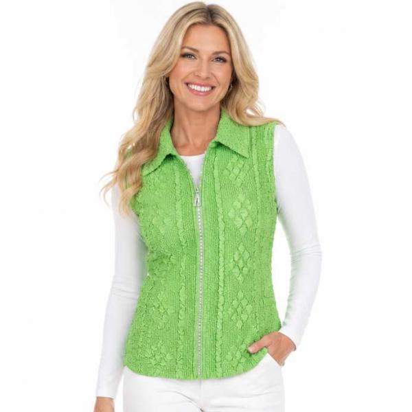 Wholesale 1367 - Diamond  Zipper Vests Green Apple - Plus Size Fits (XL-2X)